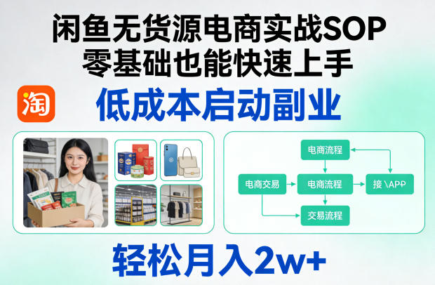 闲鱼无货源电商实战SOP，零基础也能快速上手，低成本启动副业，轻松月入2w+-K6源码网