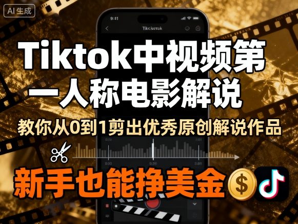 Tiktok中视频第一人称电影解说,教你从0到1剪出一个优秀的原创解说作品,新手也能挣美金-K6源码网