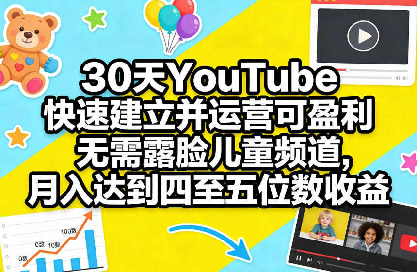 30天YouTube快速建立并运营可盈利无需露脸儿童频道，月入达到四至五位数收益-K6源码网