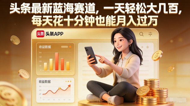 头条最新蓝海赛道，一天轻松大几张，每天花十分钟也能月入过1W【揭秘】-K6源码网