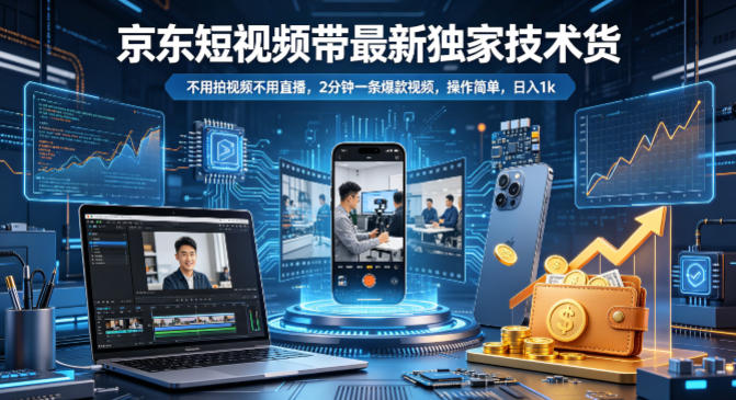 京东短视频带货最新独家技术，不用拍视频不用直播，2分钟一条爆款视频，操作简单，日入1k+【揭秘】-K6源码网