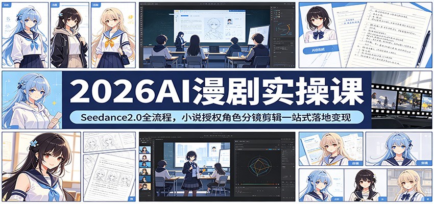 2026AI漫剧实操课：Seedance2.0全流程，小说授权角色分镜剪辑一站式落地变现-K6源码网