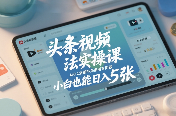 头条视频玩法实操课，从0-1全细节头条所有问题，小白也能日入5张-K6源码网