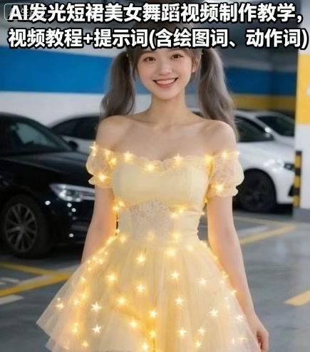 AI发光短裙美女舞蹈视频制作教学,视频教程+提示词(含绘图词、动作词)-K6源码网