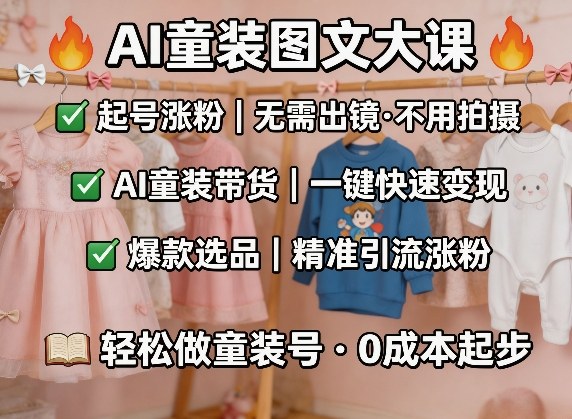 AI童装图文剪辑，某社群童装图文大课，起号涨粉、AI童装带货、爆款选品，无需出镜和拍摄-K6源码网