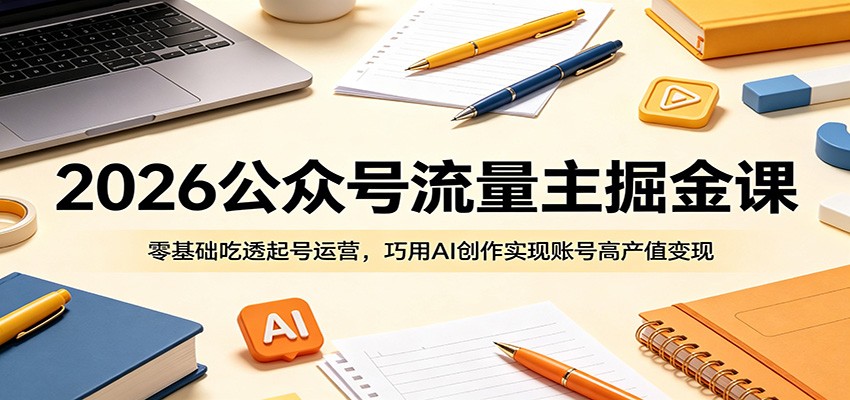 2026公众号流量主掘金课:零基础吃透起号运营,巧用AI创作实现账号高产值变现-K6源码网