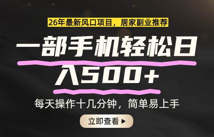 （17680期）26年居家副业首选，一部手机轻松日入500+，长期稳定可做-K6源码网