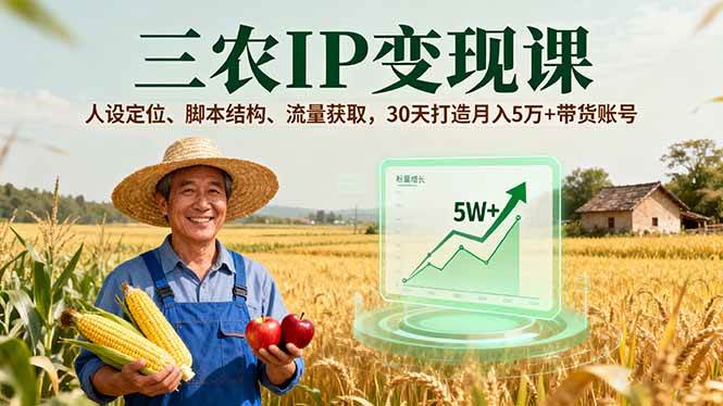 （16044期）三农IP变现课，人设定位、脚本结构、流量获取，30天打造月入5万+带货账号-K6源码网