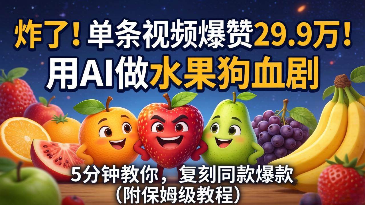 （18206期）炸了！单条视频爆赞 29.9 万！用 AI 做水果狗血剧，5 分钟教你，复刻同款爆款（附保姆级教程）-K6源码网