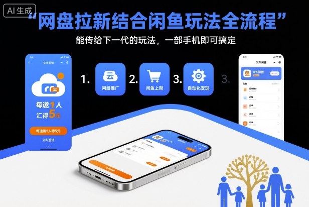 网盘拉新结合闲鱼玩法全流程，能传给下一代的玩法，一部手机即可搞定（附入口渠道以及实操教程）-K6源码网