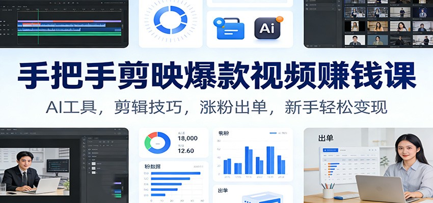 手把手剪映爆款视频赚钱课：AI工具，剪辑技巧，涨粉出单，新手轻松变现-K6源码网