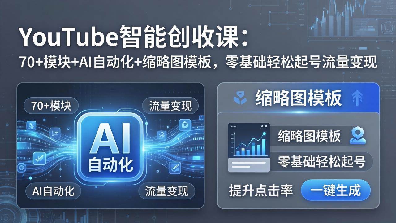 （17926期）YouTube智能创收课：70+模块+AI自动化+缩略图模板，零基础轻松起号流量变现-K6源码网