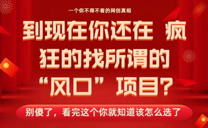 马上26年了，你还在找所谓的风口项目？别傻了，看完这个你全都懂了！【揭秘】-K6源码网