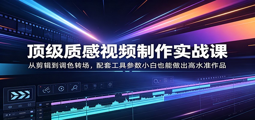 顶级质感视频制作实战课：从剪辑到调色转场，配套工具参数小白也能做出高水准作品-K6源码网