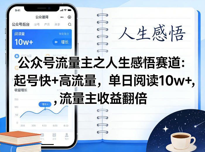 公众号流量主之人生感悟赛道，起号快+高流量，单日阅读10w+，流量主收益翻倍-K6源码网