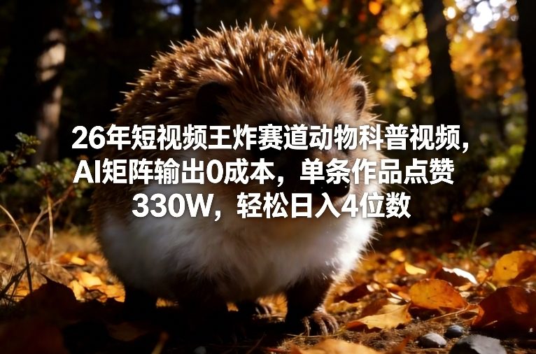 26年短视频王炸赛道动物科普视频，AI矩阵输出0成本，单条作品点赞330W，轻松日入4位数-K6源码网