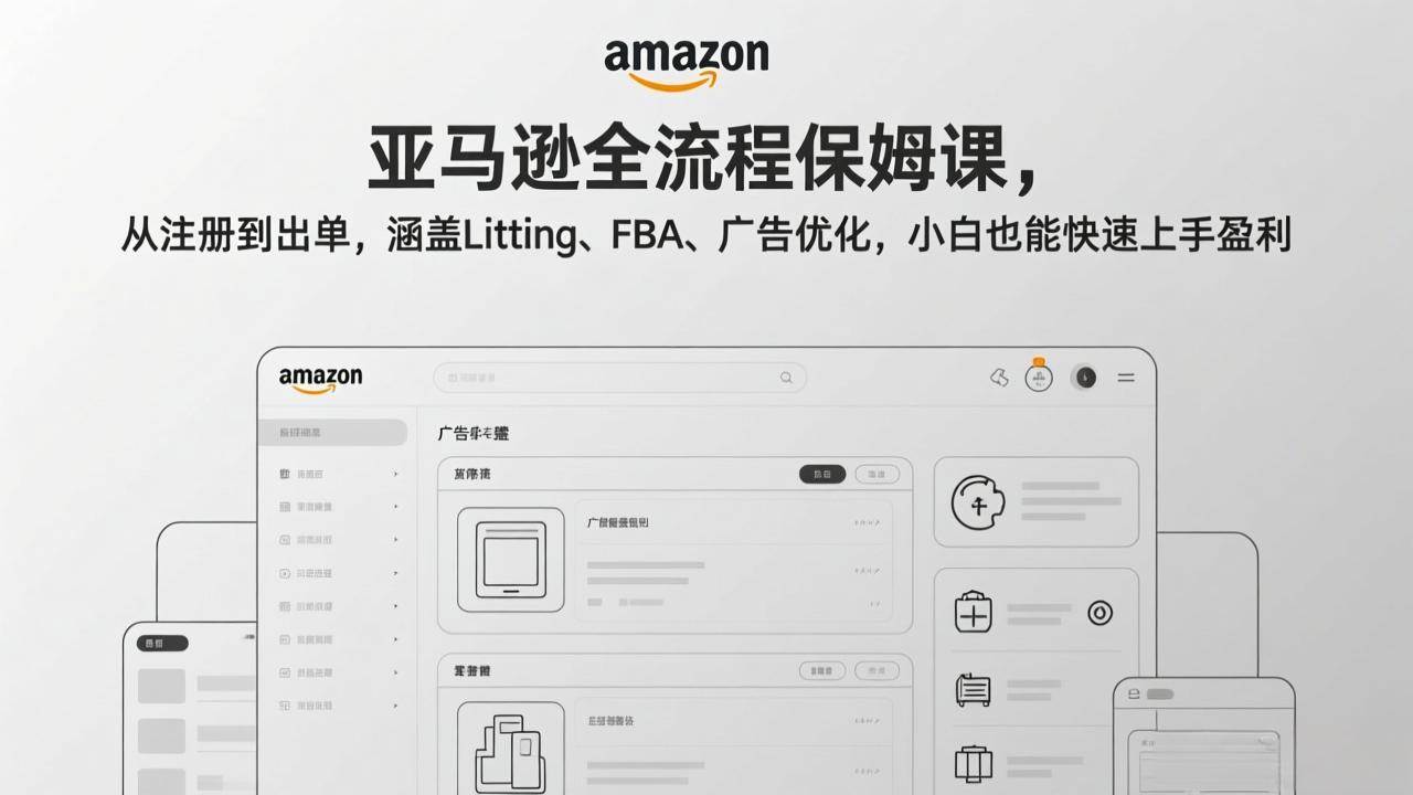 （17293期）亚马逊全流程保姆课，从注册到出单，涵盖Listing、FBA、广告优化，小白也能快速上手盈利-K6源码网