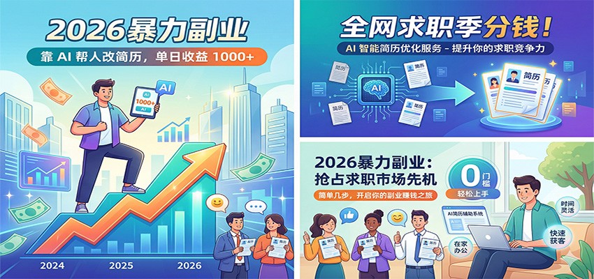 2026暴力副业：靠AI帮人改简历，单日收益1000+，全网求职季分钱-K6源码网
