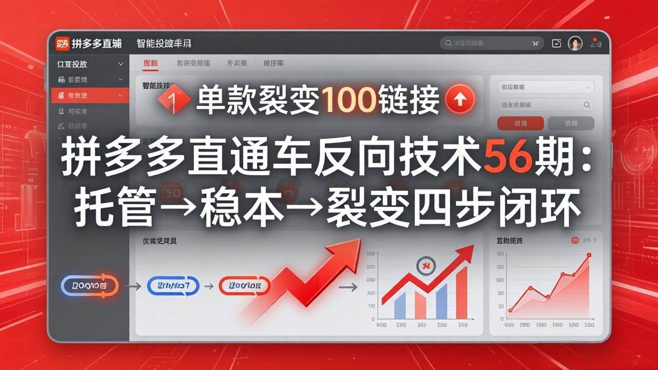 （17737期）拼多多直通车反向技术56期：托管→稳本→裂变四步闭环，单款裂变100链接抢占核心流量-K6源码网