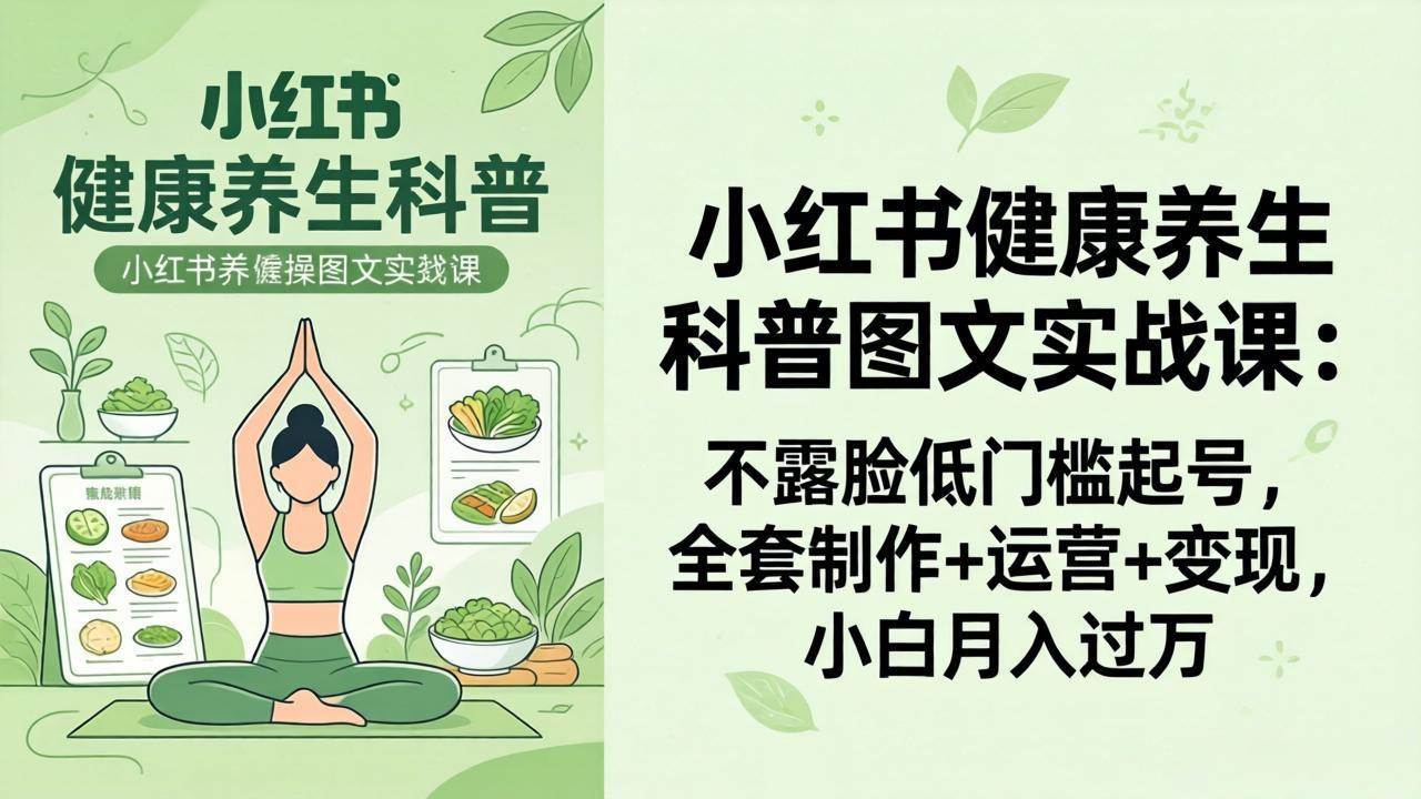 （18033期）2026小红书健康养生科普图文实战课：不露脸低门槛起号，全套制作+运营+变现，小白月入过万-K6源码网