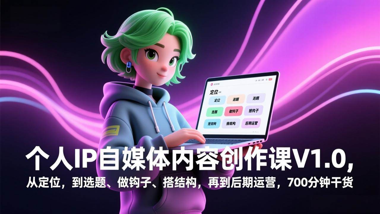 （17331期）个人IP自媒体内容创作课V1.0，从定位，到选题、做钩子、搭结构，再到后期运营，700分钟干货-K6源码网