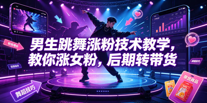 男生跳舞涨粉技术教学，教你涨女粉，后期转带货-K6源码网