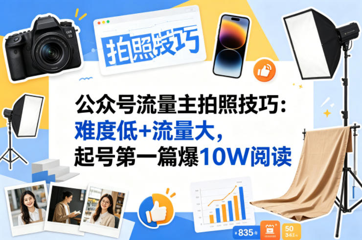 公众号流量主之拍照技巧赛道，难度低+流量大，起号第一篇就爆了10w阅读-K6源码网