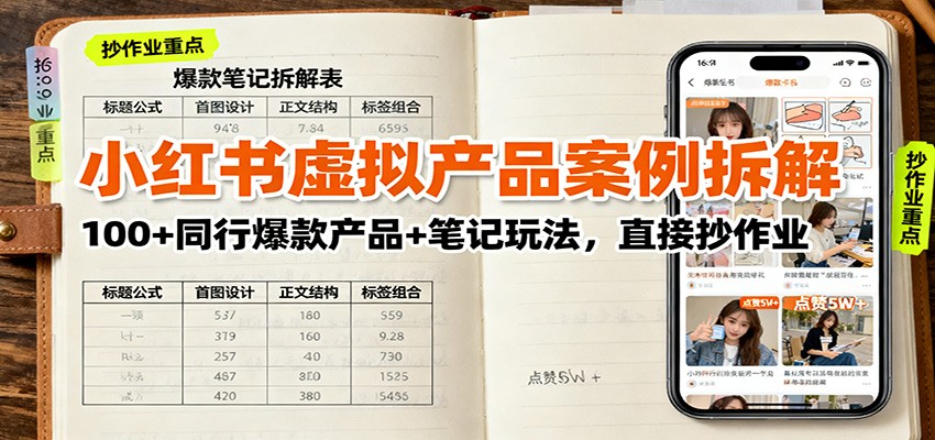 小红书虚拟产品案例拆解:100+同行爆款产品+笔记玩法,直接抄作业-K6源码网