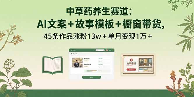 (15925期)中草药养生赛道:AI文案+故事模板+橱带货,45条作品涨粉13w+单月变现1万+-K6源码网