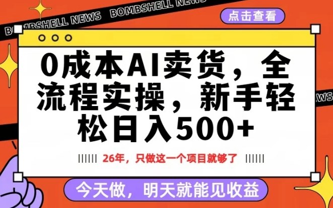 0成本AI卖货，每天十几分钟，新手轻松日入500+，隔天就能见收益【揭秘】-K6源码网