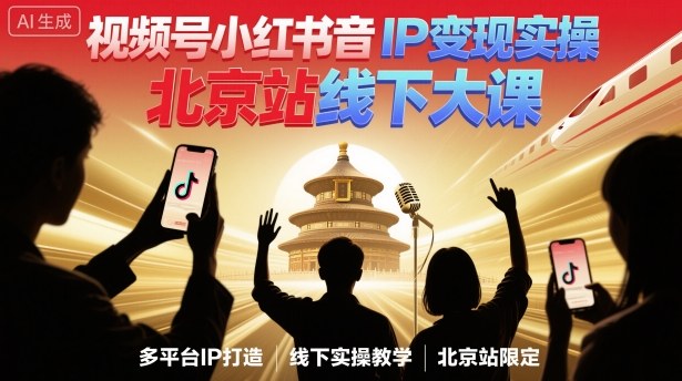 视频号小红书抖音IP变现实操北京站线下大课,40+行业短视频高变现姿势,100+IP高变现实操技术-K6源码网