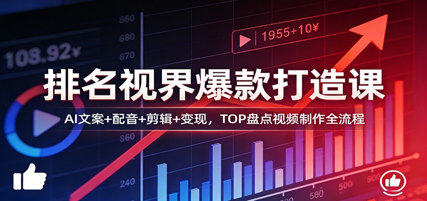 排名视界爆款打造课：AI文案+配音+剪辑+变现，TOP盘点视频制作全流程-K6源码网