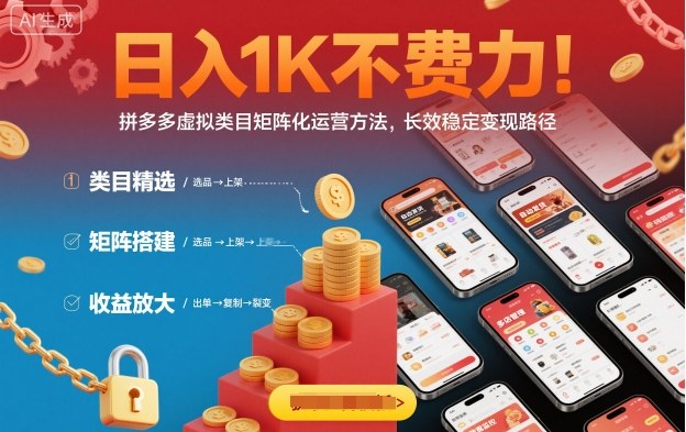 日入1K不费力!拼多多虚拟类目矩阵化运营方法,长效稳定变现路径-K6源码网