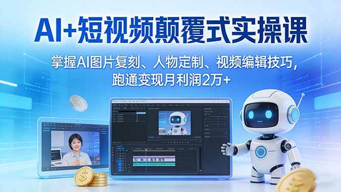 （17454期）AI+短视频颠覆式实操课：掌握AI图片复刻、人物定制、视频编辑技巧，跑通变现月利润2万+-K6源码网