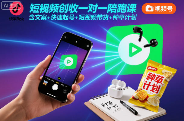 短视频创收一对一陪跑课，含文案+快速起号+短视频带货+种草计划-K6源码网