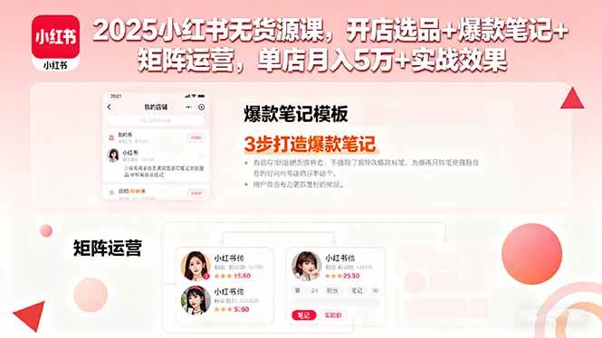 (16024期)2025小红书无货源课,开店选品+爆款笔记+矩阵运营,单店月入5万+实战效果-K6源码网