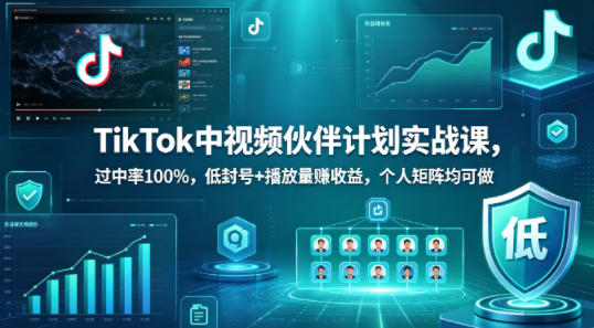 TikTok中视频伙伴计划实战课，过中率100%，低封号+播放量賺收益，个人矩阵均可做-K6源码网
