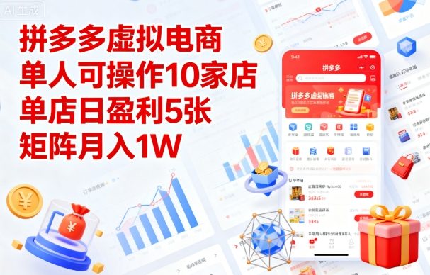 拼多多虚拟电商,单人可操作10家店,单店日盈利5张,矩阵月入1W+【揭秘】-K6源码网
