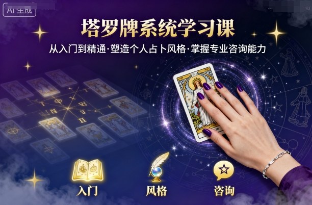 塔罗牌系统学习课,助你从入门到精通,塑造个人占卜风格,掌握专业咨询能力-K6源码网