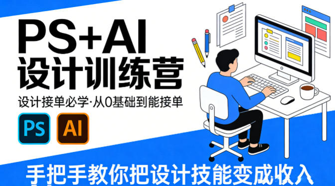 设计接单必学，PS+AI设计训练营，从0基础到能接单，手把手教你把设计技能变成收入-K6源码网