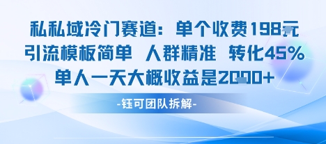 私域冷门赛道单个收费198米引流模板简单人群精准 45%的转化率单人一天大概收益多张-K6源码网