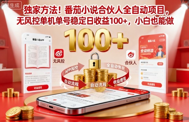 独家方法!番茄小说合伙人全自动挂G项目,无风控单机单号稳定日收益100+,小白也能做【揭秘】-K6源码网
