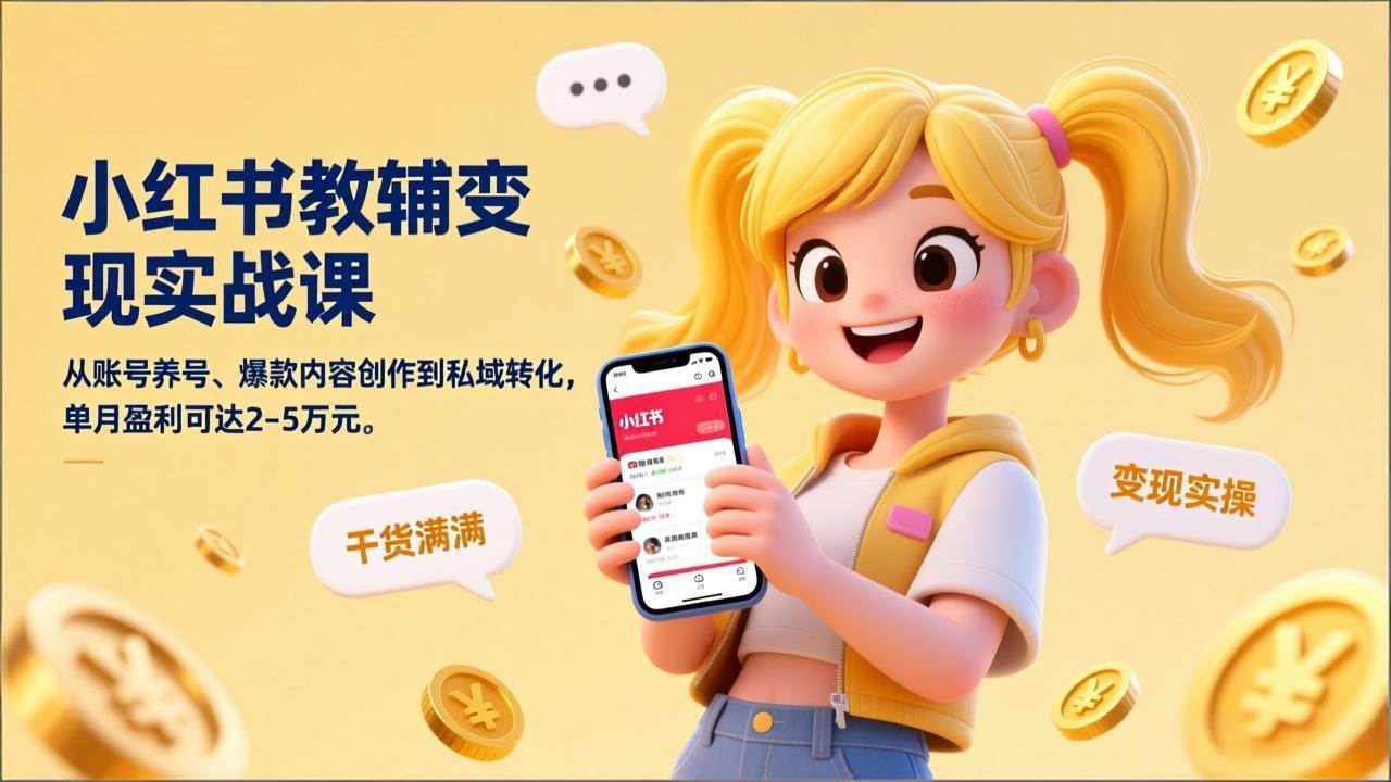 （17334期）小红书教辅变现实战课，从账号养号、爆款内容创作到私域转化，单月盈利可达2-5万元-K6源码网