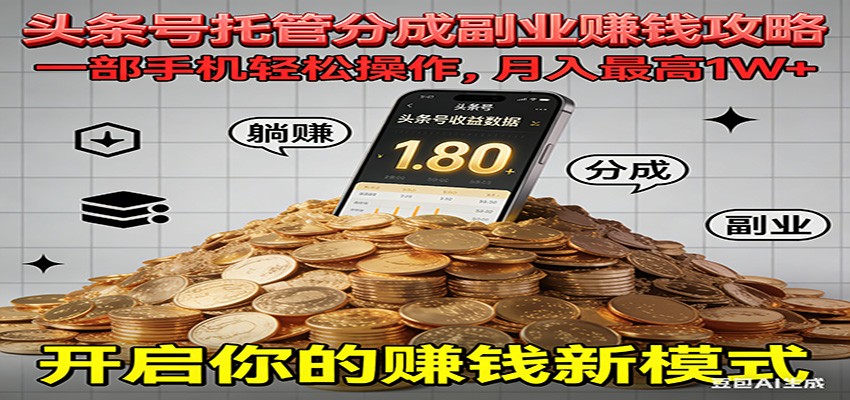 全程托管今日头条，一部手机就可以开干，最高躺赚1W+-K6源码网