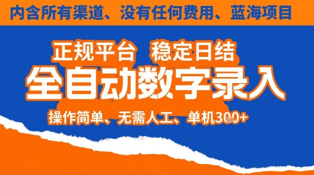 全自动数字录入,单机日入3张+,内含所有渠道全程免费零成本,操作简单可矩阵开干【揭秘】-K6源码网