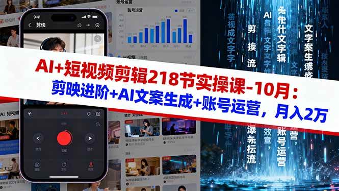 (16353期)AI+短视频剪辑218节实操课-10月:剪映进阶+AI文案生成+账号运营,月入2万-K6源码网