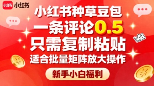 小红书种草豆包,一条评论0.5,只需复制粘贴,适合批量矩阵放大操作,新手小白福利-K6源码网