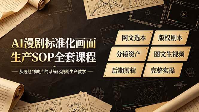 (19199期)AI漫剧标准化画面生产SOP全套课程,网文选本版权剧本分镜资产全覆盖,图文生视频后期剪辑完整实操教学-K6源码网