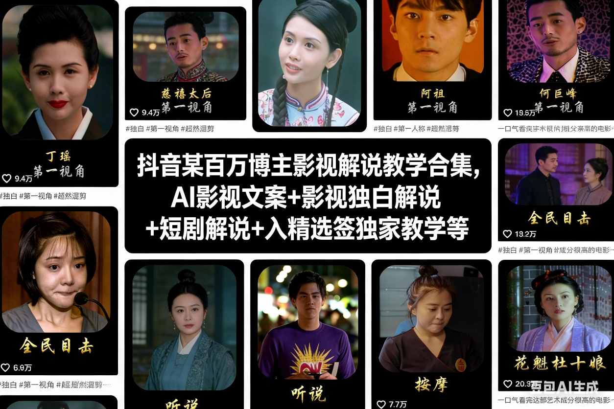 抖音某百万博主影视解说教学合集，AI影视文案+影视独白解说+短剧解说+入精选签独家教学等-K6源码网