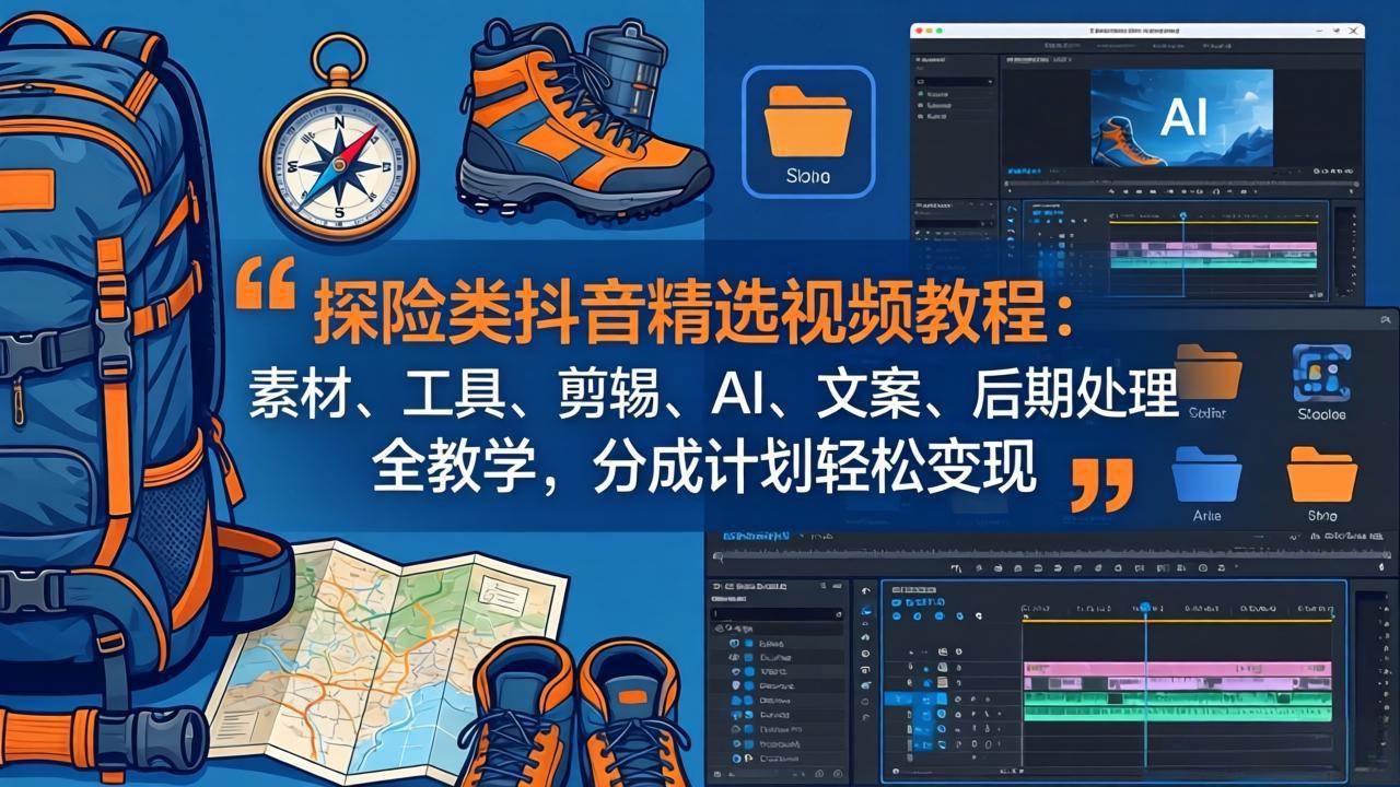 (17994期)探险类抖音精选视频教程:素材、工具、剪辑、AI、文案、后期处理全教学,分成计划轻松变现-K6源码网